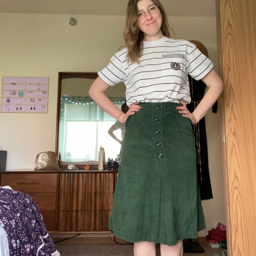 Vintage Forest Green Corduroy Skirt